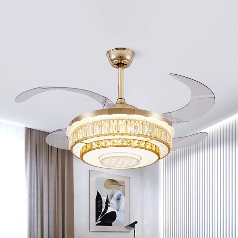 Lampada a ventola rotonda a 2 livelli da 42 "Lampada a ventola moderna LED LAD SEMI FLUSH IN GORD CON 4 lame trasparenti