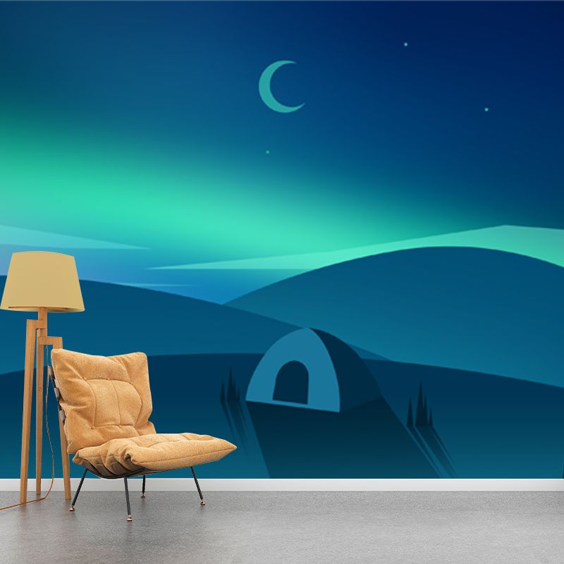 Aqua Scandinavian Mural Decal Whole Tent and Night Scene Wall Covering for Bedroom