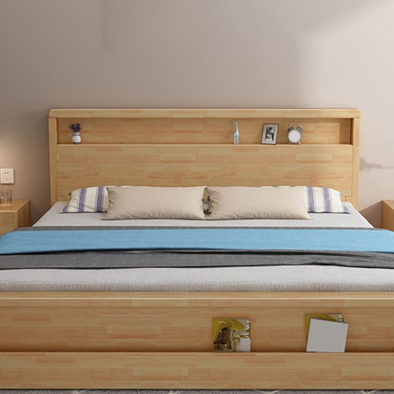 Traditional Panel Bed with Storage 38.58" High Brown Rubberwood Bed