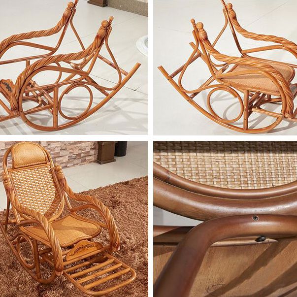 Rattan Rocking Chair Pure Color Traditional Woven Rope Rocking Chair in Living Room