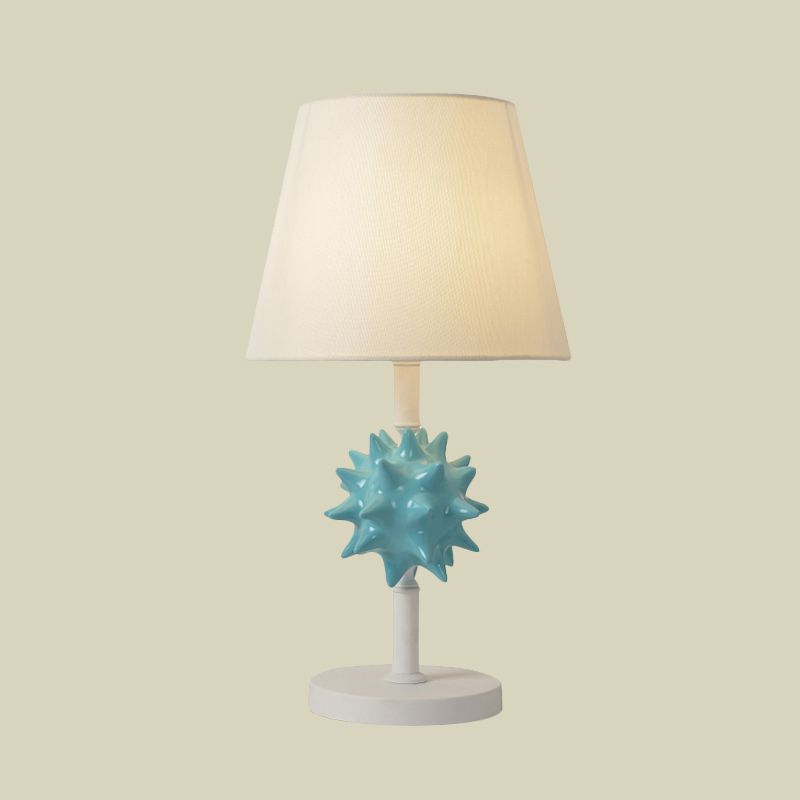 Resin Sea Urchin Night Table Lamp Cartoon Single Bulb Sky Blue/Gold/Dark Blue Nightstand Light with Barrel Fabric Shade for Bedside
