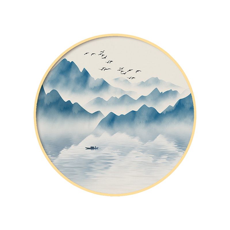Ronde Acryl Wall SCONCE Licht Aziatisch grijs/blauwe bergrivier LED Mural Lighting in warm/wit licht