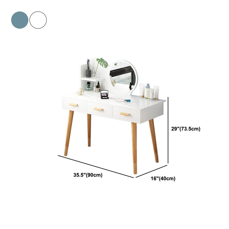 Contemporary Makeup Table With Drawers White/Blue 15.74" W x 28.93" H