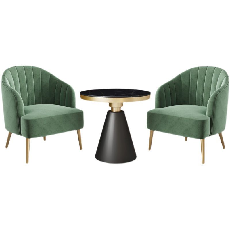 Modern Sewn Pillow Back 4 Legs Chair Upholstered Recessed Arms Chair