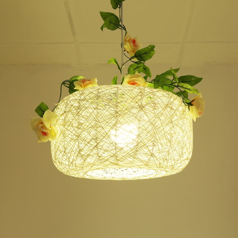 Lámpara colgante de tambor de luz simple/lámpara colgante rústica de bina en blanco