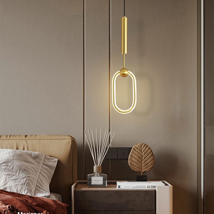 LED Halo Pendant Lamp Simplicity Metal Bedside LED Ceiling Suspension Light in Gold