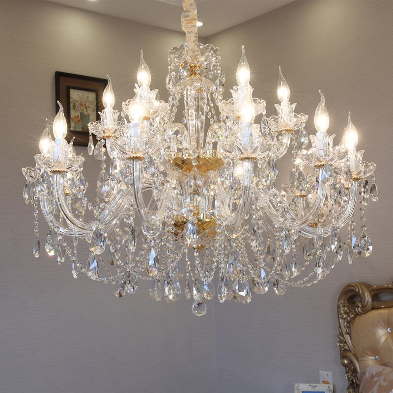 Beveled K9 Crystal Clear Hanging Ceiling Lights Classic Candelabra Ceiling Lamp for Living Room