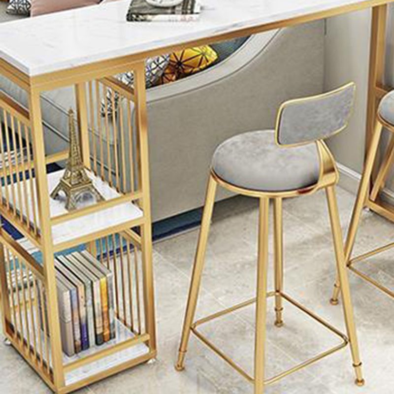 Faux Marble Top Table Glam Bar Height Pub Table with 2 Shelves