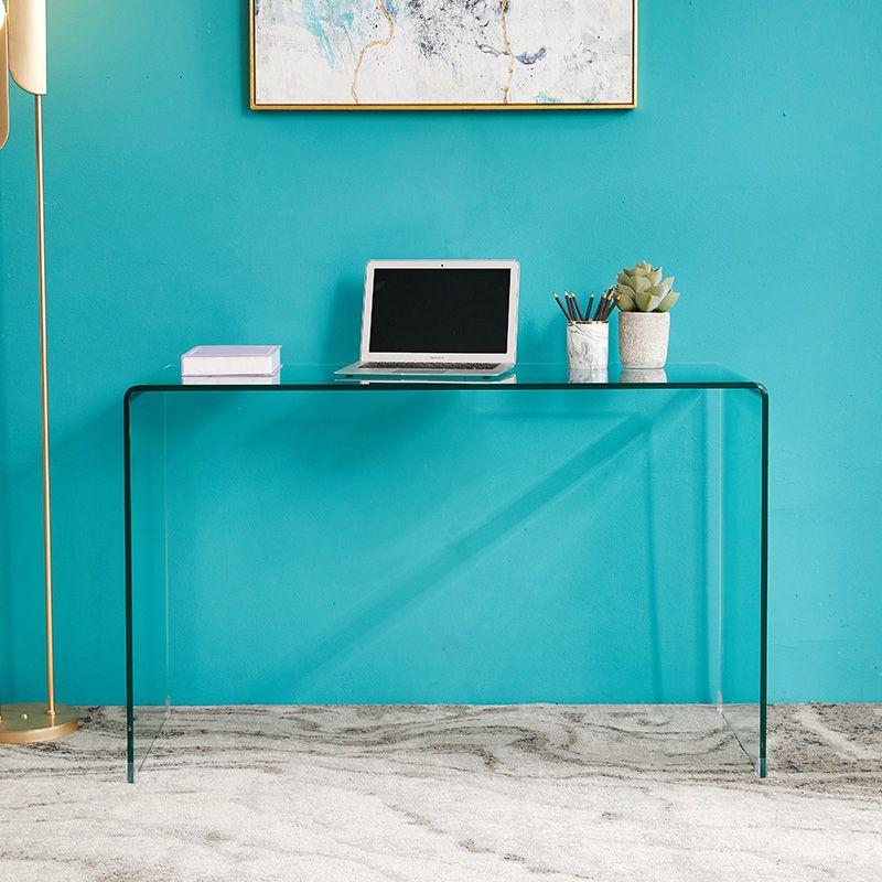 Modern Glass-Top Computer Desk Rectangular Sled Writing Desk for Home