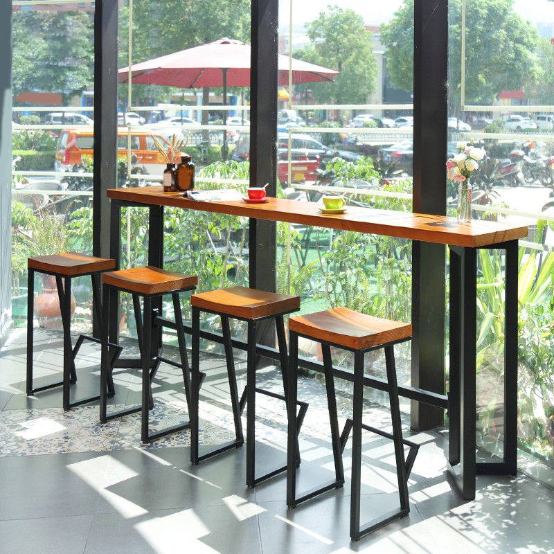 Modern Bar Table Set 1/2/5 Pieces Rectangle Bar Table and Stool with Metal Footrest