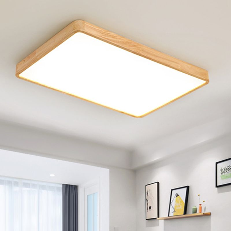Wood Rectangular Ceiling Flush Mount Light Nordic LED Acrylic Flushmount Lighting Fixture