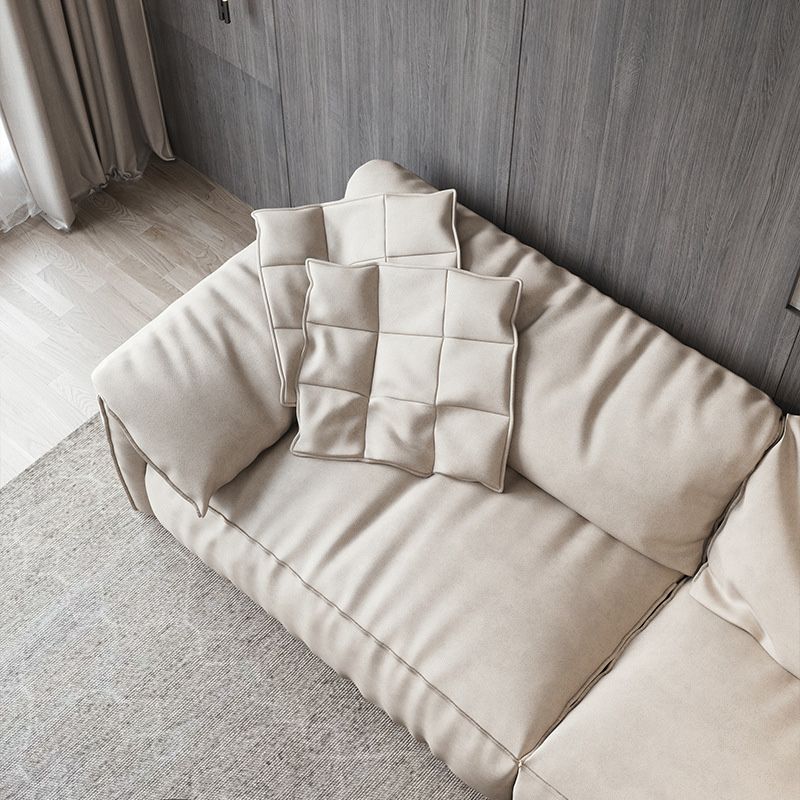 Pillow Armrest Down/latex Upholstery Imitation Leather Upholstery Beige Rectangular Sofa