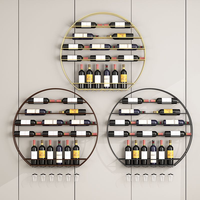 Iron Wall Mounted Wine Bottle & Glass Rack Modern Round Wine Rack