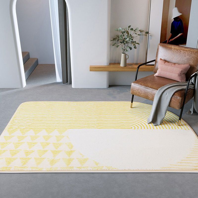 Light Yellow Stripe Rug Polyester Casual Rug Non-Slip Backing Rug for Living Room
