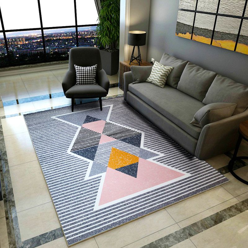 Nordic Geo Print Rug Multi Colored Polypropylene Area Carpet Anti-Slip Backing Pet Friendly Indoor Rug for Living Room
