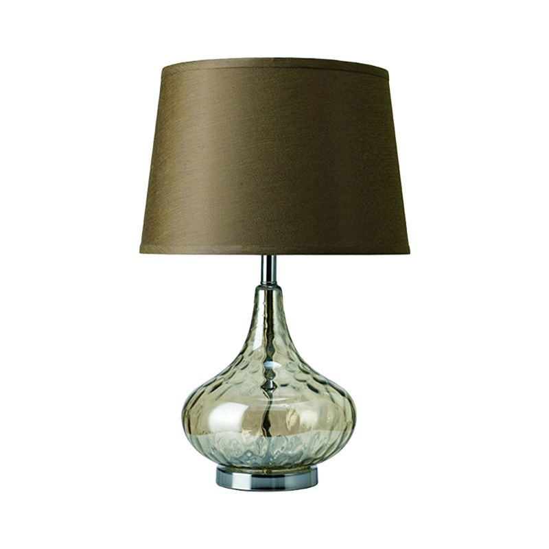 Bellied Vase Table Lamp Modern Clear Hammered Glass 1 Head Hotel Night Light with Army Green Fabric Lampshade