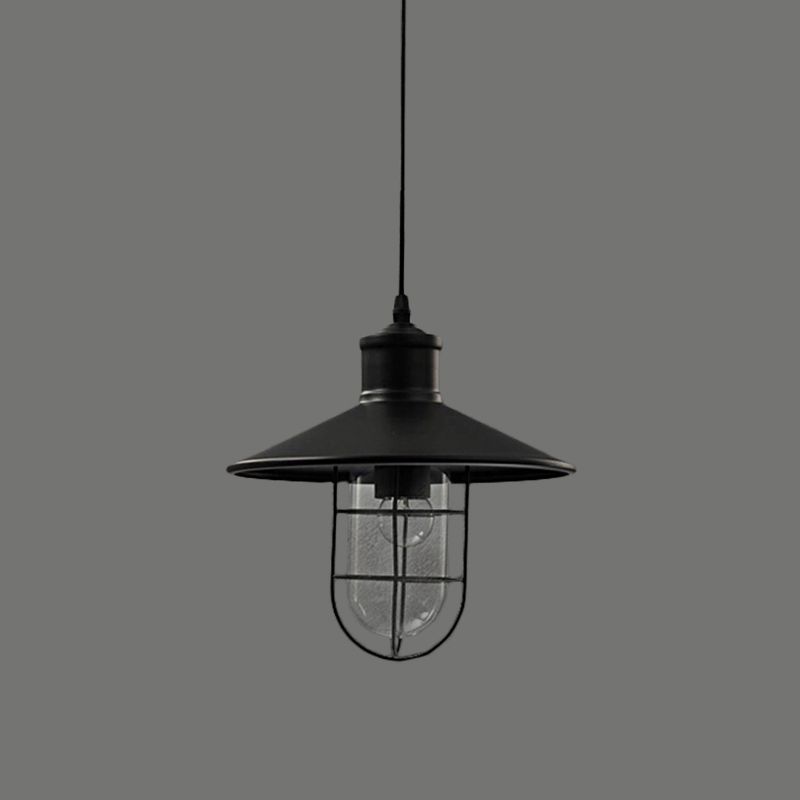 Saucer Dining Room Pendulum Light Rustic Iron 1 Bulb 10.5"/14" Wide Black Pendant Lamp with Extra 2-Shade Guard