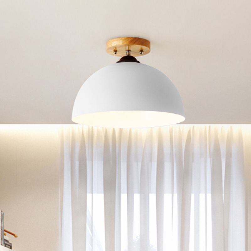 Red/Pink/White/Gray Domed Semi Flushmount Light Macaron Metal 1 Head Bedroom Semi Flush Ceiling Light, 12" W