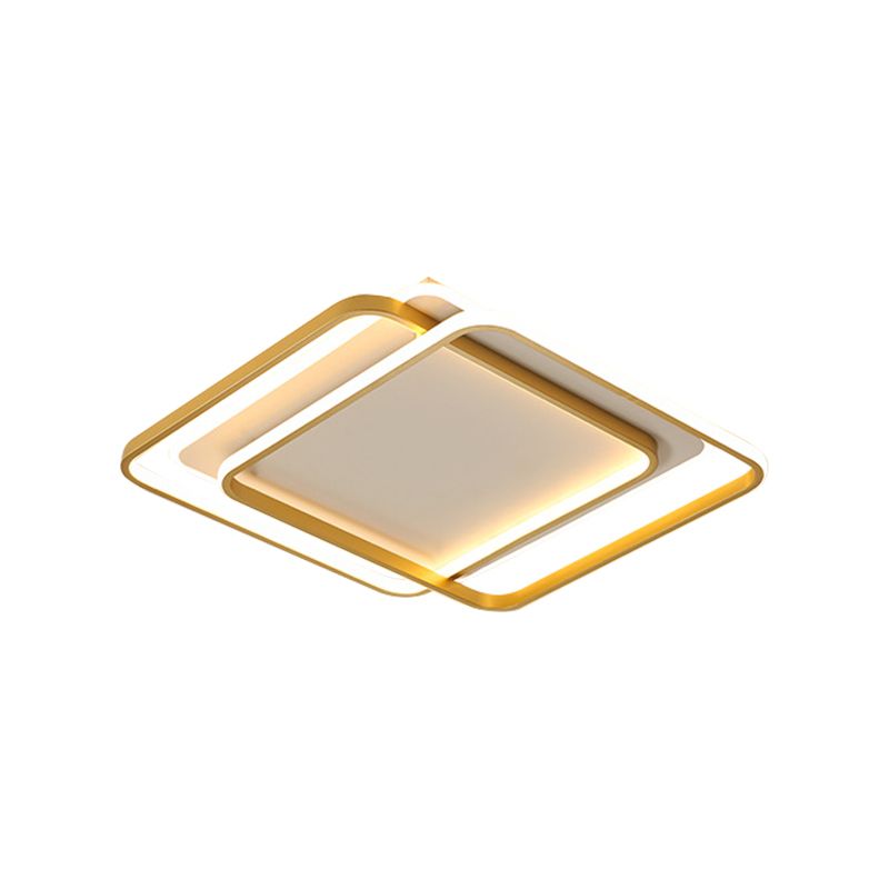 16.5"/20.5" Width LED Bedroom Flush Mount Lamp Contemporary Gold Flush Ceiling Lighting with 2-Square Acrylic Shade in Warm/White Light