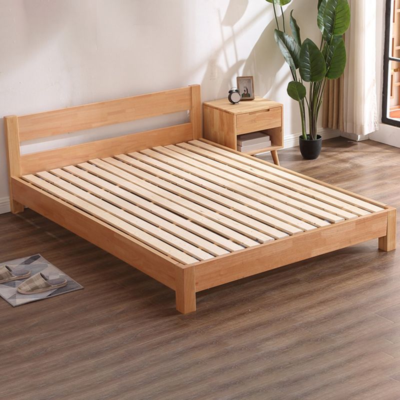 Contemporary Wood Standard Bed, Slat Rectangular Headboard Bed