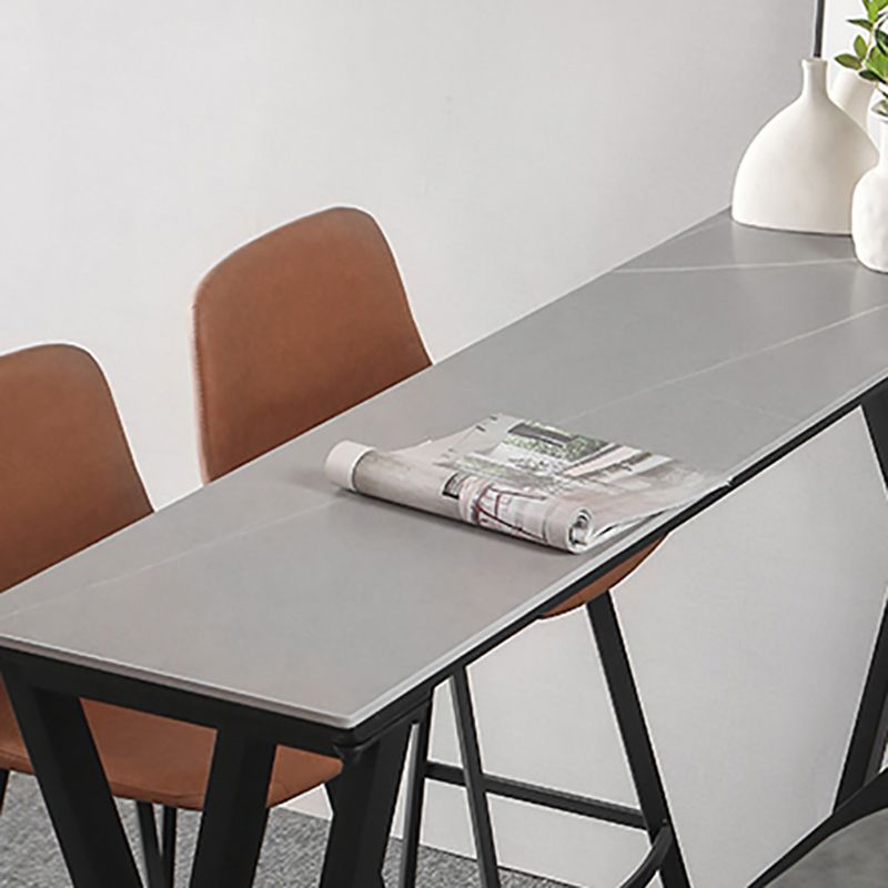White Modern Style Rectangle Bar Table in Faux Marble and Metal Table Kitchen Bar Table