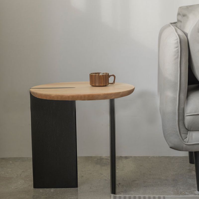 Scandinavian Round Solid Wood Coffee Table with 2 Legs Coffee in Brone