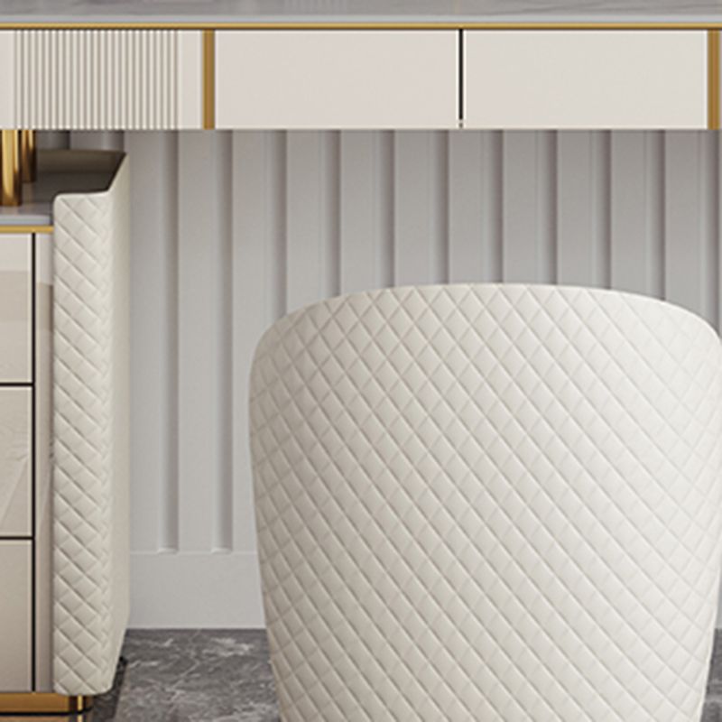 5-Drawer Vanity Makeup Table Set Metal Dressing Table with Padded Stool