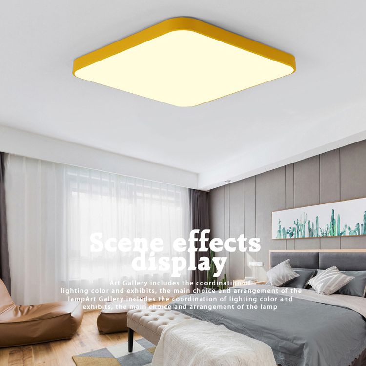 Quadrangle Flush Mount Fixture Macaron Style Metal Living Room LED Ceiling Light