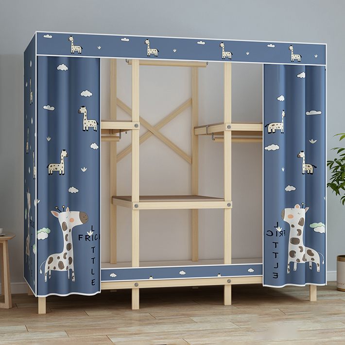 Solid Pine Wood Frame Wardrobe Armoire Contemporary Multifunctional Wardrobe