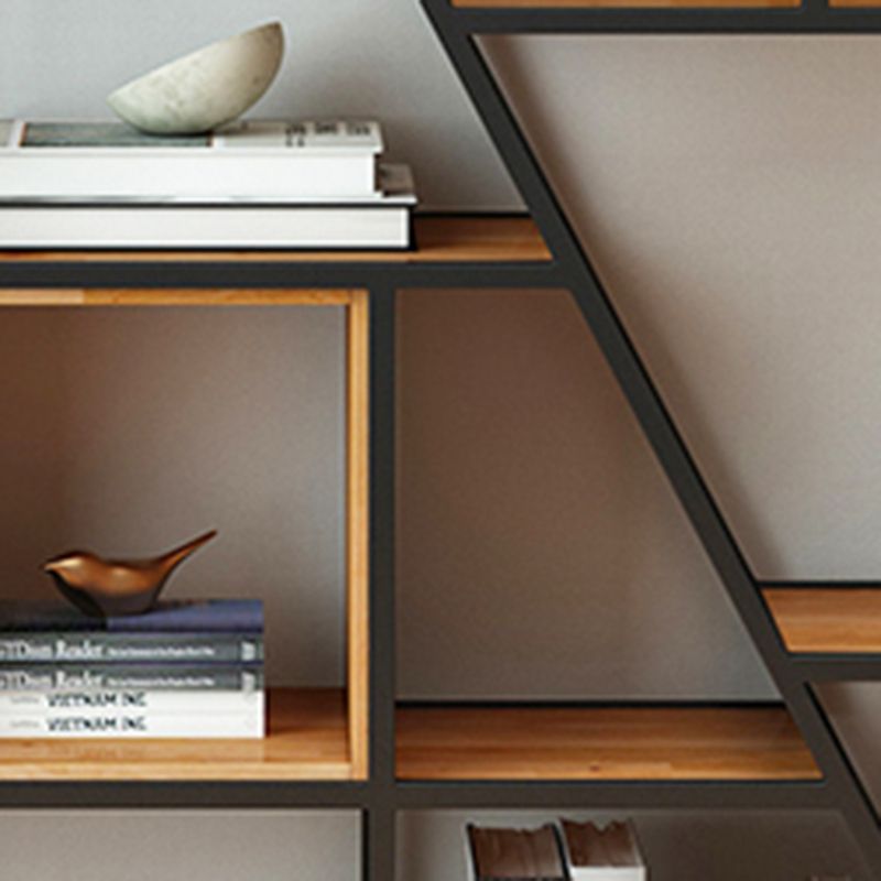 Metal and Wooden Shelf Bookcase with Doors Modern Bookshelf for Office