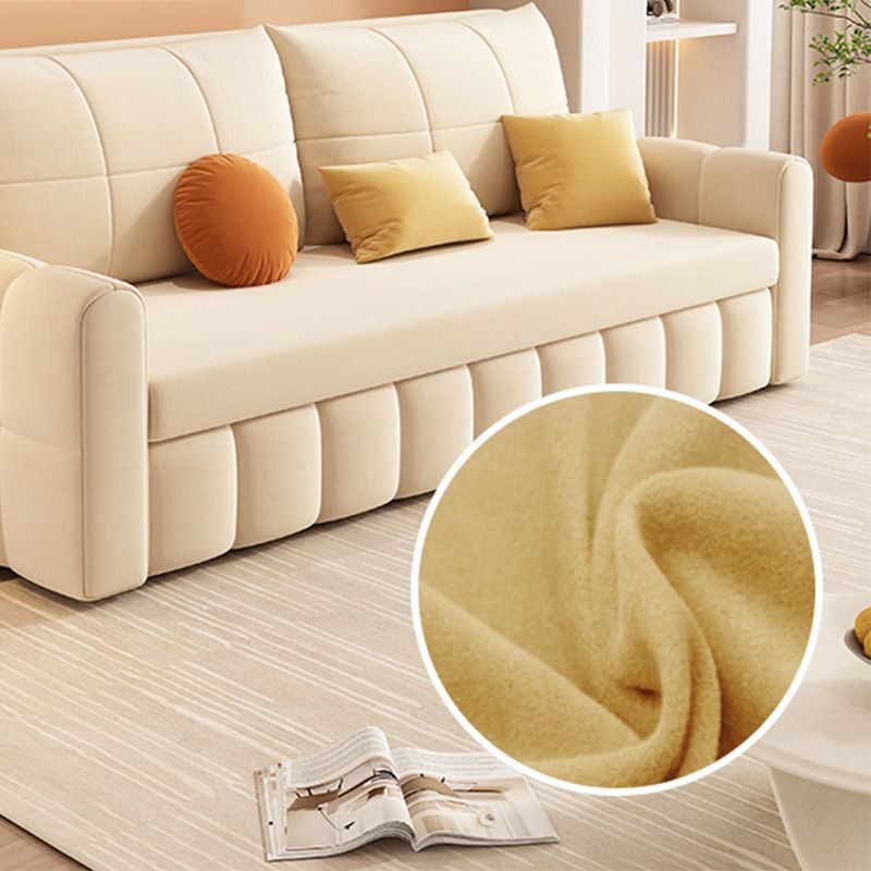 Glam Sofa Bed Square Arms Convertible Sofa in Beige Fabric Upholstery