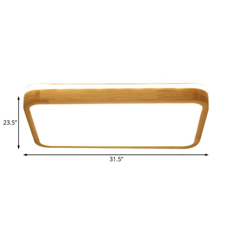 Lámpara de montaje empotrada de madera cuadrada/rectangular, lámpara de techo LED moderna de 12"/16"/19,5" de ancho, color beige, con difusor esmerilado en luz natural