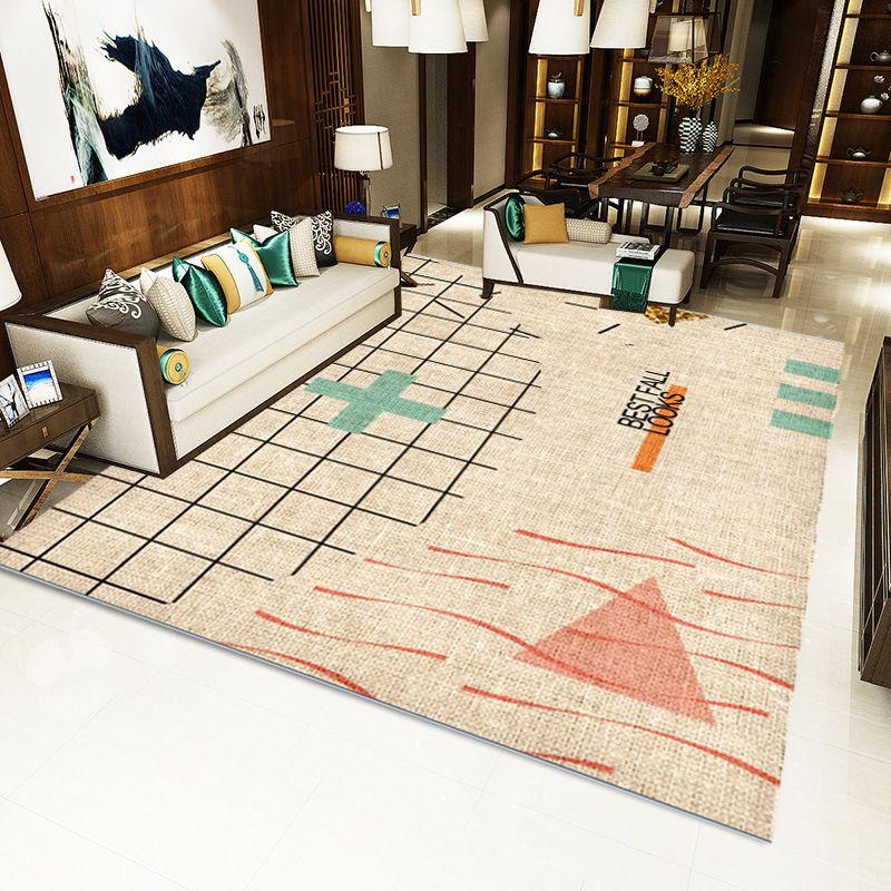 Contemporary Living Room Rug Multi Color Geometric Printed Area Carpet Easy Care Machine Washable Rug