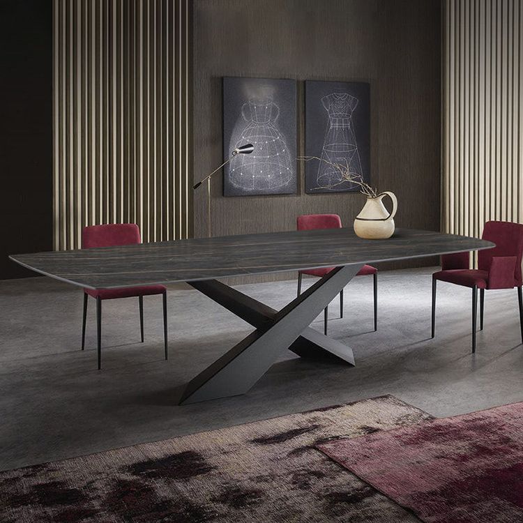 Traditional Luxury Dining Table Stone and Metal Pedestal Casual Dining Table