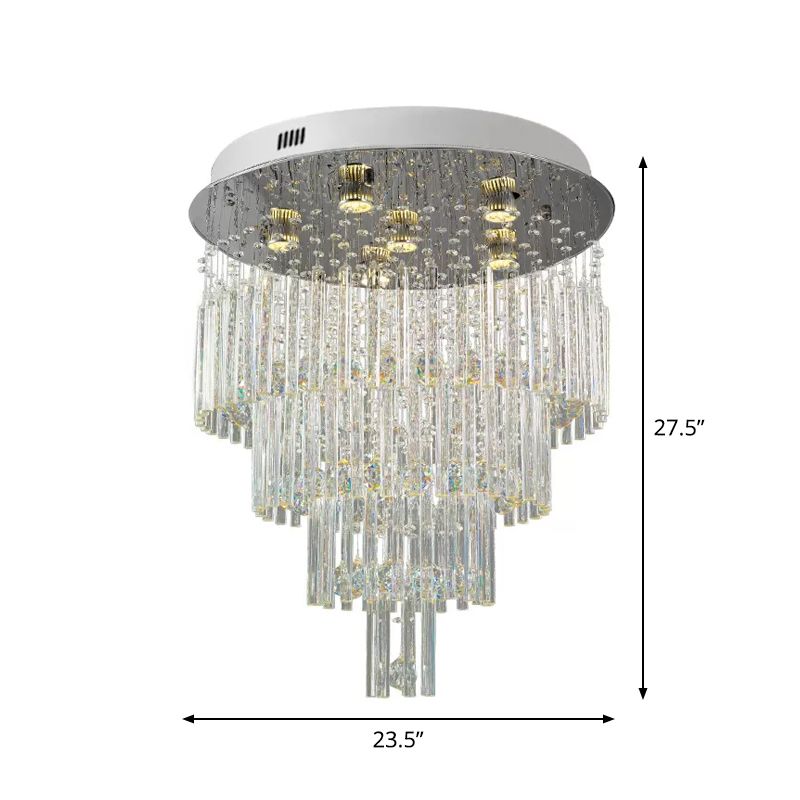 6-Bulb Tiered Flush Mount Lamp Modernism Stainless Steel Crystal Rod Ceiling Lighting for Restaurant