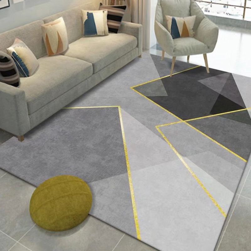 Gray Modern Carpet Polyester Graphic Carpet Washable Carpet for Living Room