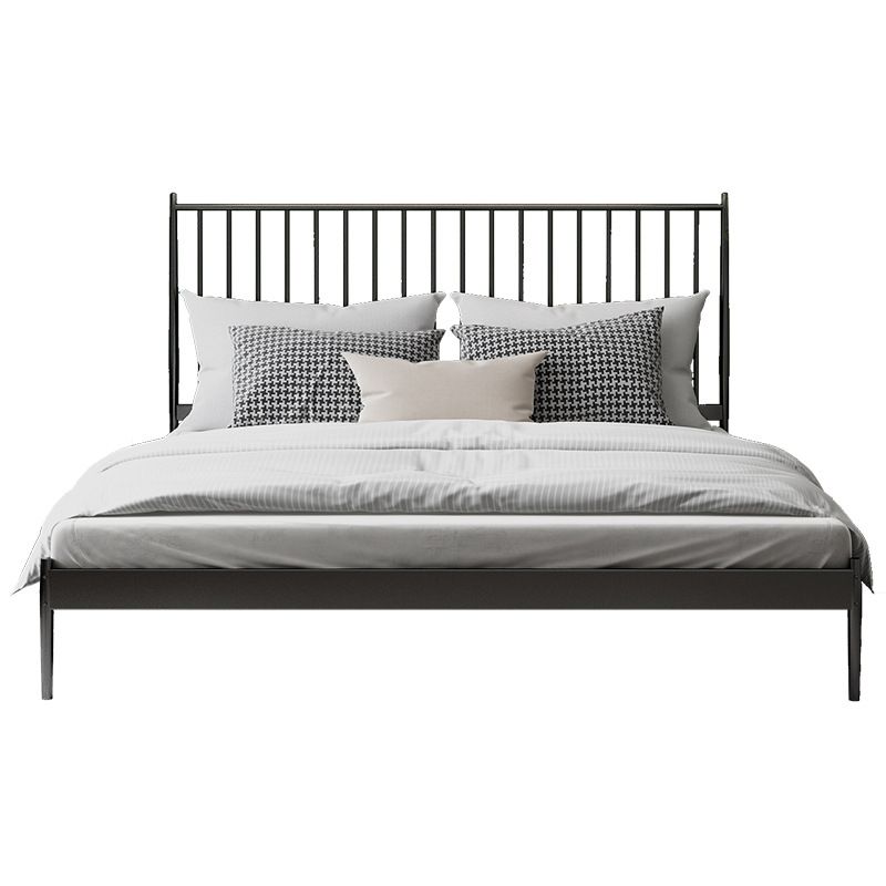 Contemporary Iron Open Frame Bed with Spindle Headboard for Bedroom