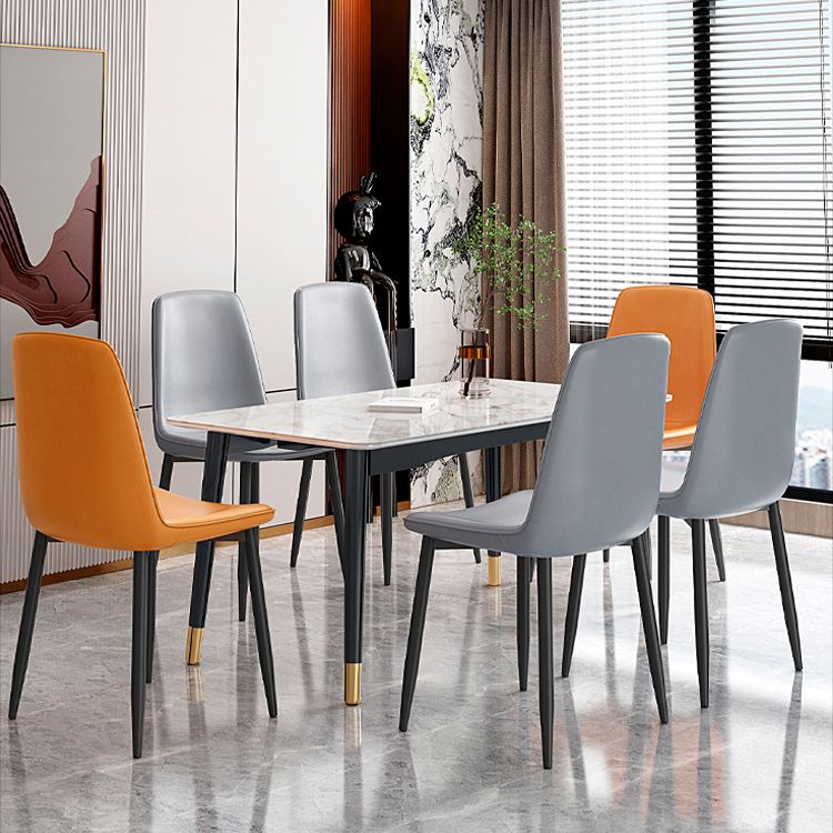 Home Scandinavian Side Chair Solid Back Metal Dining Room Chair with Black Legs