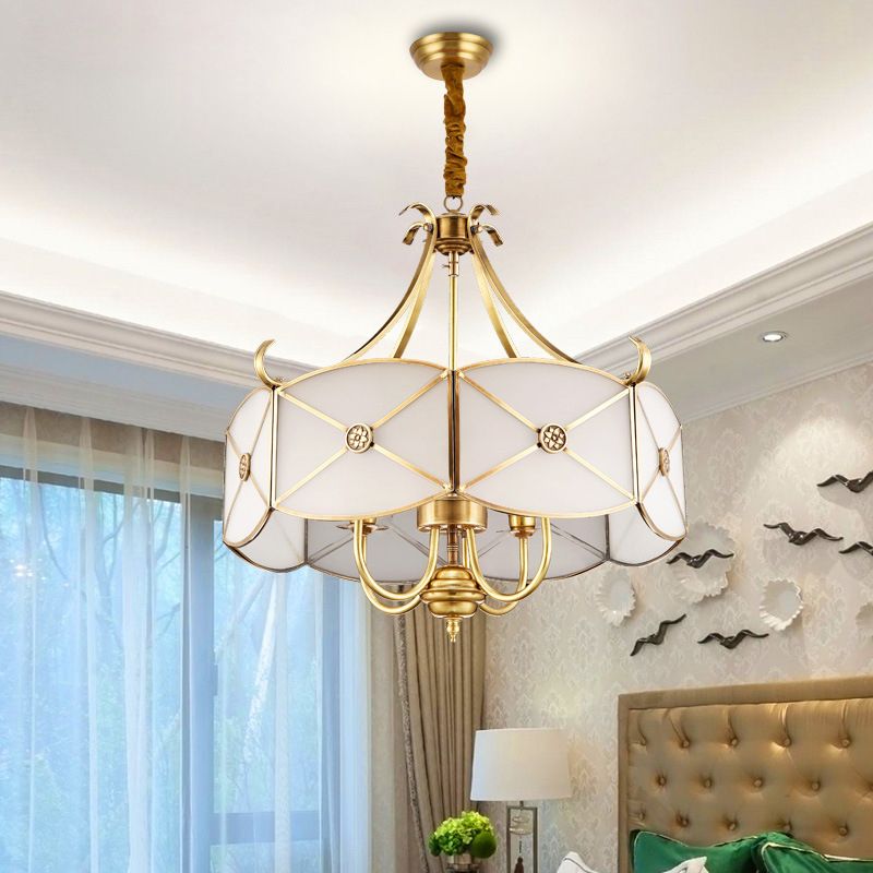 Colgante colonial colgante colgante 4/6 cabezas de lámpara de vidrio blanco accesorio de iluminación para dormitorio