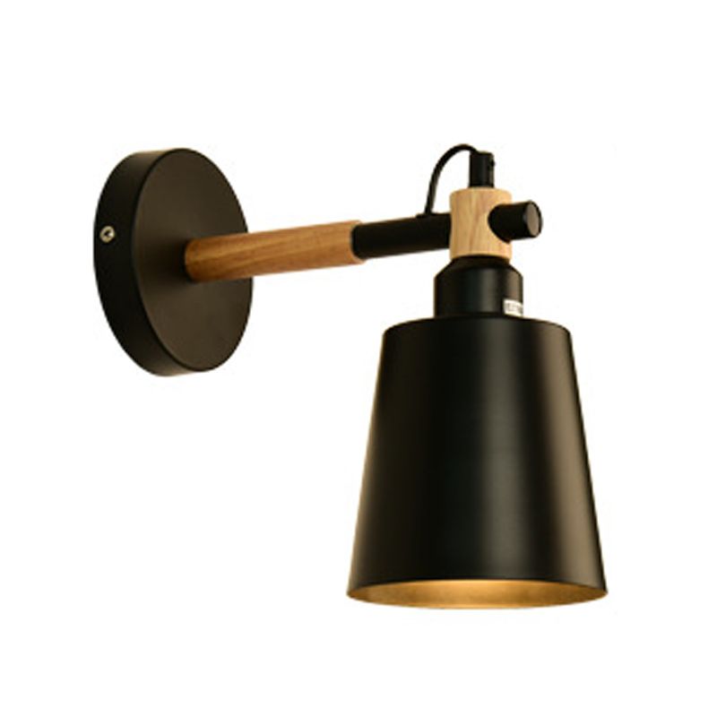Nordic Wall Sconce Tapered Sconce Light with Metal and Wood for Bedroom