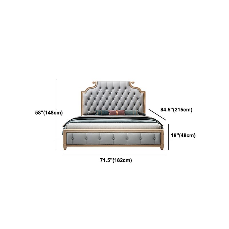 Glam wood Bed Frame Tufted Faux Leather Standard Bed with Headboard