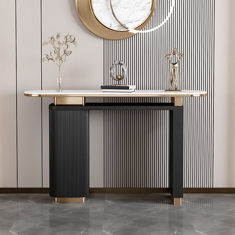 Glam Oval Console Table Reclaimed Wood Console Accent Table for Hall