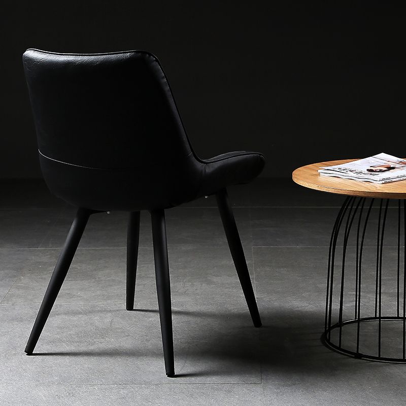 Modern Design Faux Leather Side Chair with 4 Metal Black Finish Legs Solid Back Armless Chair