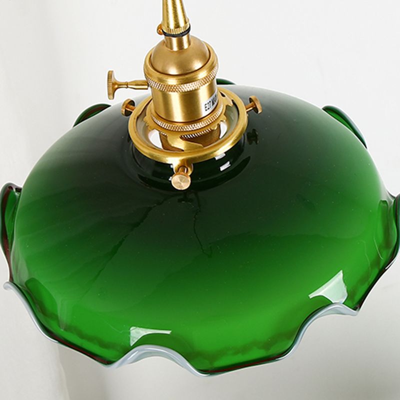 Ottone piccolo illuminazione a sospensione in vetro verde vintage lampada appesa a 1 testa con interruttore rotante