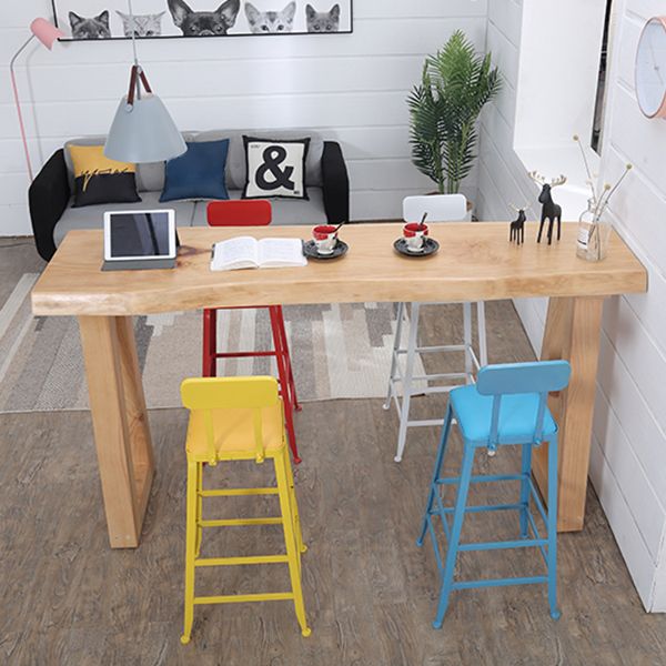 Modern Solid Wood Bar Table Set 1/5 Pieces Double Pedestal Pub Table Set in Natural