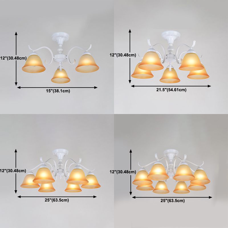Bell blanc semi-luxueuse Mount Vintage Verage Shade plafond Plafond pour le salon