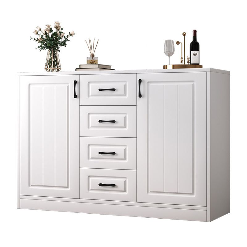 Contemporary White Wooden Accent Cabinet with Doors and Drawers