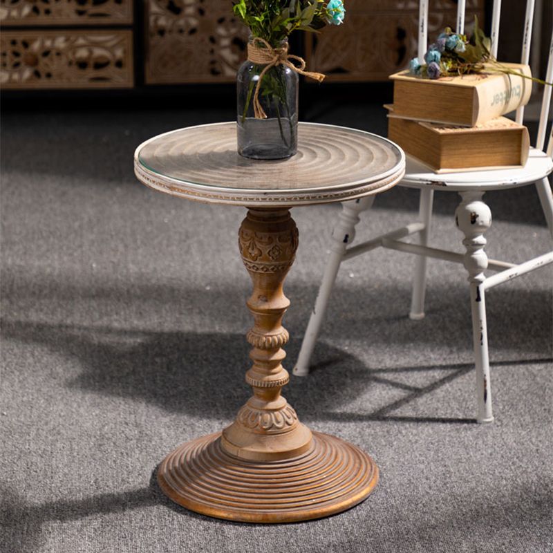 French Country Pedestal End Table Solid Wood Antique Brown/White Side Table