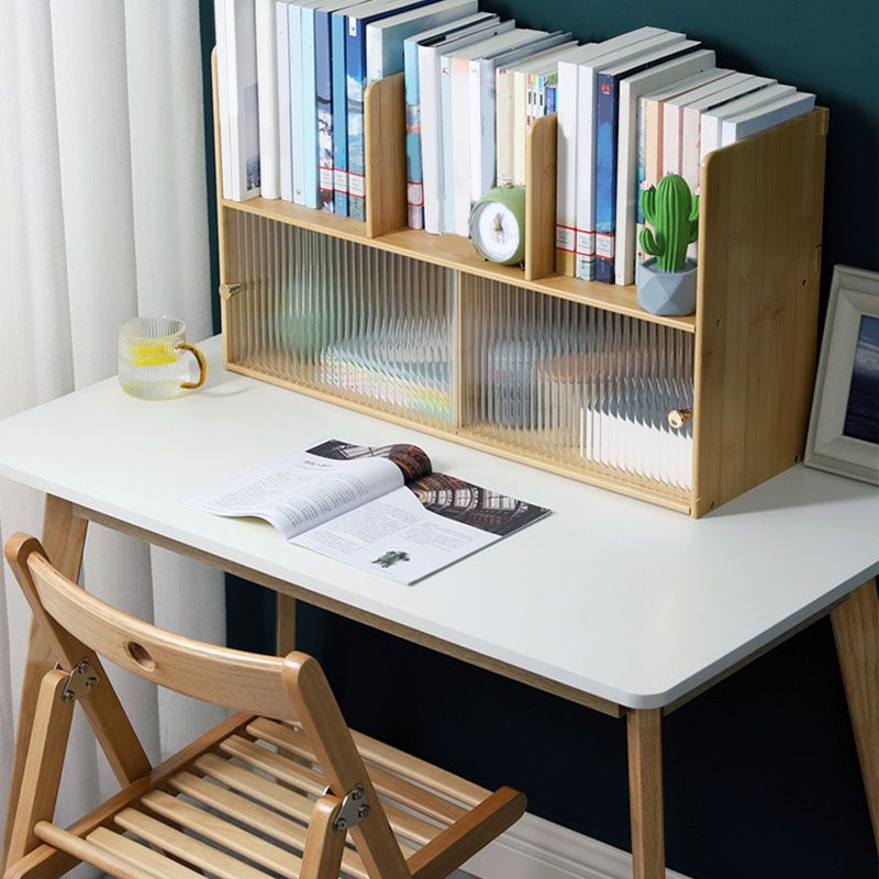 Contemporary Closed Back Bamboo Bookshelf Glass Bookcase for Home and Office