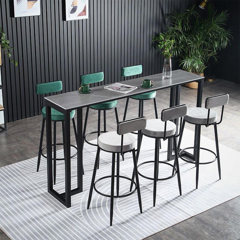 Stone Bar Table Modern Rectangle Bar Table with Double Pedestal Base for Kitchen